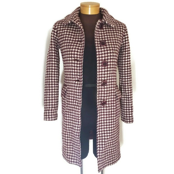 Frenchi Red & Black Houndstooth Wool Coat women's size XS - Picture 1 of 6